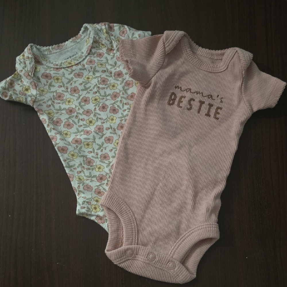 Carter's Floral and Pink Bodysuit Preemie Baby Girl Set Short Sleeve Onsies